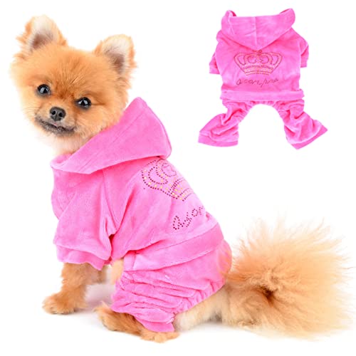 SELMAI Kapuzenpullis für Hunde Sport Outfits Kostüme für Kleine Hunde Bekleidung Weicher Samt Winterjacken Wintermäntel für Haustier Welpen Chihuahua Gehen Ausbildung Draussen Rosa M von SELMAI