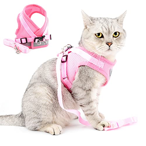 SELMAI Katzenleine mit Geschirr für Katzen Baby Reflektierend Weiches Mesh Atmungsaktiv Sicherheitsgeschirre für Hunde Kein Zug Gepolsterte Westengeschirr Kleine Hunde Welpen Chihuahua Pink XS von SELMAI