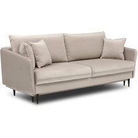 Selsey - 3-Sitzer Schlafsofa Schlafcouch Volio Bettkasten beige hydrophober Samt mit schwarzen Beinen von SELSEY