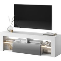 Selsey - bianko - TV-Lowboard stehend in Weiß Matt/Grau Hochglanz mit Klappe und LED-Beleuchtung, 140 cm von SELSEY