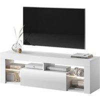 Selsey - bianko - TV-Lowboard stehend in Weiß Matt/Weiß Hochglanz mit Klappe und LED-Beleuchtung, 140 cm von SELSEY