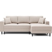 Eckschlafsofa Nalika in L-Form mit einem Behälter aus cremefarbenem hydrophobem Velours auf der rechten Seite - Selsey von SELSEY