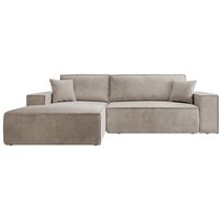 Farese Ecksofa mit Schlaffunktion und Bettkasten, Ottomane links, Cordbezug in Beige - Selsey von SELSEY