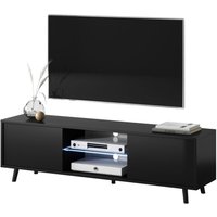 Selsey - lefyr – Fernsehschrank / modernes TV-Board mit Füßen und led, 140 cm breit (Schwarz Matt / Schwarz Hochglanz) von SELSEY