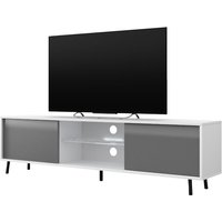Lefyr – Fernsehschrank / modernes TV-Board mit Füßen und led, 140 cm breit (Weiß Matt / Grau Hochglanz) - Selsey von SELSEY