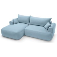 Ovo - Ecksofa mit Schlaffunktion, Stauraum und Samtbezug, Hellblau, links - Selsey von SELSEY