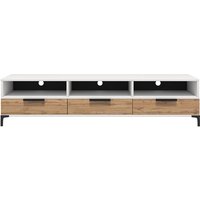 Selsey - rikke - TV-Lowboard / TV-Tisch mit 3 offenen und 3 geschlossenen Fächern, 160 cm breit (Weiß Matt / Wotan Eiche Matt ohne led) von SELSEY