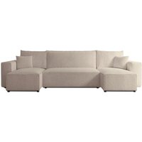 Scarlo - Wohnlandschaft mit Schlaffunktion, Stauraum und Bouclé-Bezug, hellbeige - Selsey von SELSEY