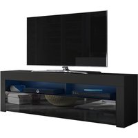 Selsey - alan – TV-Lowboard / modernes TV-Sideboard für Wohnzimmer, 160 cm breit (Schwarz Matt / Schwarz Hochglanz, mit led) von SELSEY