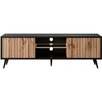 Selsey - Bello - TV-Schrank mit Lamellenfronten - 135 cm - Schwarz / Wotan-Eiche mit led von SELSEY