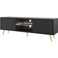 Selsey Bello - TV-Schrank mit Lamellenfronten - 135 cm - Schwarz mit goldenen Beinen von SELSEY