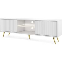 Selsey - Bello - TV-Schrank mit Lamellenfronten - 135 cm - weiß mit goldenen Beinen von SELSEY