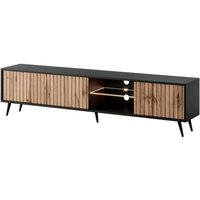 Selsey - Bello - TV-Schrank mit Lamellenfronten - 175 cm - Schwarz / Wotan-Eiche mit led von SELSEY