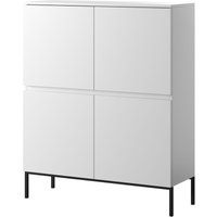 Selsey - Bemmi - Highboard Hochkommode 4-türig, Weiß mit schwarzen Beinen, 100 cm von SELSEY