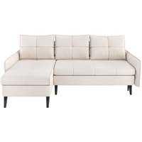 Selsey Collin – Ecksofa Schlaffunktion, 2 Bettkästen, hydrophober Samt, beidseitig, Graubeige von SELSEY
