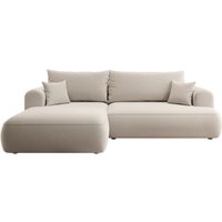 Selsey - Eckschlafsofa Ovo in L-Form aus hellbeigem Velours mit einem Behälter aus pflegeleichtem Stoff, linke Seite Selsey - Eckschlafsofa Ovo in L-Form aus hellbeigem Velours mit einem Behälter aus pflegeleichtem Stoff, linke Seite von SELSEY