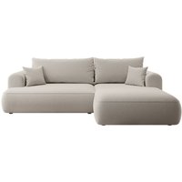 Selsey - Eckschlafsofa Ovo in L-Form aus hellbeigem Velours mit einem Behälter aus pflegeleichtem Stoff, rechte Seite Selsey - Eckschlafsofa Ovo in L-Form aus hellbeigem Velours mit einem Behälter aus pflegeleichtem Stoff, rechte Seite von SELSEY