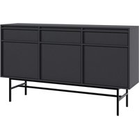 Selsey Evo - Sideboard 3-türig mit 3 Schubladen, Schwarz mit schwarzem Metallgestell, 154 cm von SELSEY