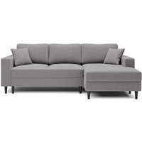 Selsey - Nalika L-förmiges Ecksofa mit Schlaffunktion und einem Behälter aus grauem hydrophobem Velours auf der rechten Seite Selsey - Nalika L-förmiges Ecksofa mit Schlaffunktion und einem Behälter aus grauem hydrophobem Velours auf der rechten Seite von SELSEY