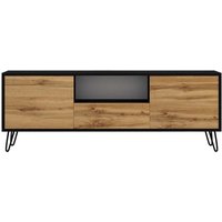 Selsey PLOYSTEA - TV-Schrank mit offenem Fach und 3 geschlossenen Fächern, modern, 137 cm breit (Schwarz / Wotan Eiche, ohne LED) von SELSEY