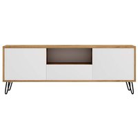 Selsey PLOYSTEA - TV-Schrank mit offenem Fach und 3 geschlossenen Fächern, modern, 137 cm breit (Wotan Eiche / Weiß, ohne LED) von SELSEY
