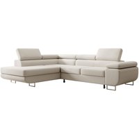 Selsey STEVIL - Ecksofa L-Sofa mit Schlaffunktion, Bettkasten, Ottomane links, Veloursbezug Hellbeige von SELSEY