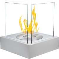 Selsey Tischkamin KASTRA - Bioethanol-Kamin quadratisch mit Sicherheitsglas, 40 x 52 x 40 cm (Weiß mit Struktur) von SELSEY