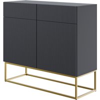 Selsey VELDIO - Sideboard 2-türig mit 2 Schubladen, Schwarz mit goldenem Metallgestell, 100 cm breit von SELSEY