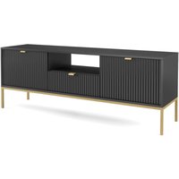 Selsey VELLORE - TV-Element Fernsehschrank - Schwarz mit geriffelten Fronten und goldenen Metallbeinen, 154 cm von SELSEY