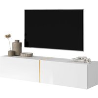 Selsey - bisira - TV-Lowboard TV-Möbel hängend - 140 cm (Weiß mit goldenem Einsatz) von SELSEY