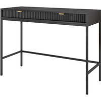 Vellore - Schminktisch Schreibtisch mit Schubladen, Schwarz mit geriffelten Fronten und schwarzen Metallbeinen, 104 cm breit - Selsey von SELSEY