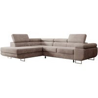 Selsey STEVIL - Ecksofa L-Sofa mit Schlaffunktion, Bettkasten, Ottomane links, Cordbezug Dunkelbeige von SELSEY