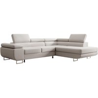 Stevil - Ecksofa L-Sofa mit Schlaffunktion, Bettkasten, Ottomane rechts, Veloursbezug Creme - Selsey von SELSEY