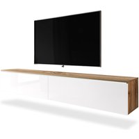 Selsey - TV-Lowboard kane in Wotan Eiche/Weiß Hochglanz, hängend/stehend, modern, 2 Klappen, weiße LED-Beleuchtung, 180 cm von SELSEY
