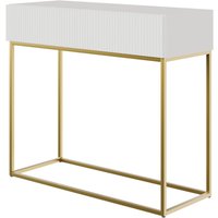 Veldio - Konsolentisch mit Schublade, Weiß mit goldenem Metallgestell, 90 cm - Selsey von SELSEY