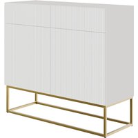 Veldio - Sideboard 2-türig mit 2 Schubladen, Weiß mit goldenem Metallgestell, 100 cm breit - Selsey von SELSEY