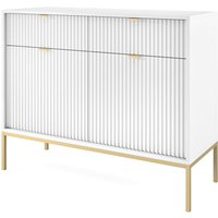 Vellore - Kommode 2-türig mit 2 Schubladen, Weiß mit geriffelten Fronten und goldenen Metallbeinen, 104 cm - Selsey von SELSEY