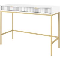 Vellore - Schminktisch Schreibtisch mit Schubladen, Weiß mit geriffelten Fronten und goldenen Metallbeinen, 104 cm breit - Selsey von SELSEY