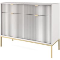 Vellore - Sideboard Kommode 2-türig mit 2 Schubladen, Grau mit geriffelten Fronten und goldenen Metallbeinen, 104 cm - Selsey von SELSEY