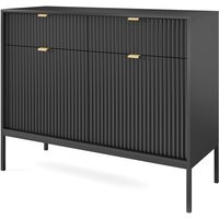 Selsey - Vellore Sideboard Kommode 2-türig mit 2 Schubladen, Schwarz mit geriffelten Fronten, 104 cm von SELSEY