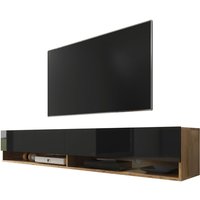 Selsey - wander - TV-Board / Fernsehschrank für Wohnzimmer hängend/stehend, 180 cm breit (Holzoptik Wotan Eiche / Schwarz Hochglanz, ohne led) von SELSEY