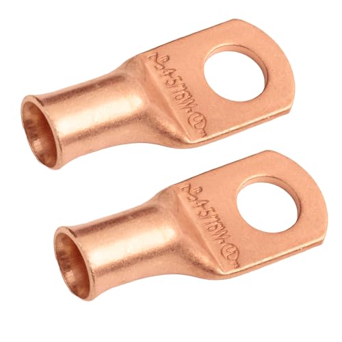 Selterm 4 AWG (25 mm²) - 7,9 mm (M8) ⌀ Bolzen UL-Hochleistungs Kabelschuhe mit Breiter Auflagefläche, Batterie Kabelhülsen, Ösen aus Unisoliertem Kupfer, Rohrförmiger Ringkabelschuh [B37] - 2 St. von SELTERM