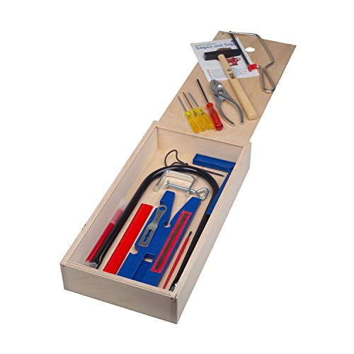 Laubsäge-Werkzeug-Set, 23-teilig, in praktischer Holzbox, ideal im Hobbybereich oder für den Modellbau, made in Germany von SELVA