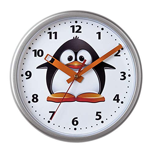 SELVA Kinderwanduhr, Pinguin-Motiv, Kunststoff-Gehäuse, Plastikglas, geräuscharm, für Mädchen und Jungen, Durchmesser 23 cm von SELVA