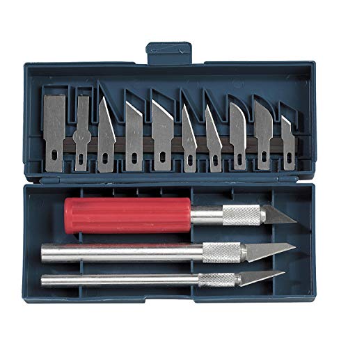 SELVA Messer-Set Geeignet für Hobby, Handwerk, Modellbau, Kunst und Schnitzerei – Anwendung: Holz – Qualitätsvolle Verarbeitung – Klingenhalter aus Aluminium – 16-teilig – C342676 von SELVA