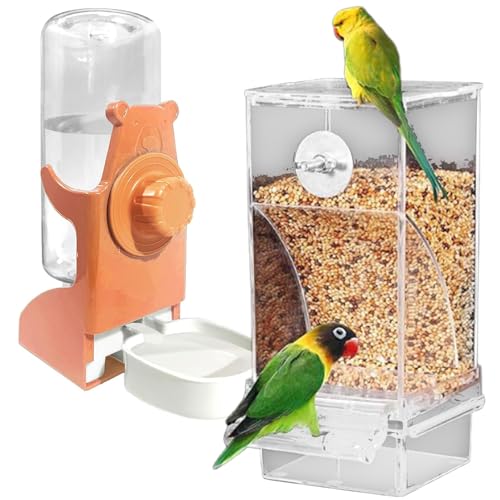 Klare Ansicht Vogelfutter Und Wasserspender Mit Abnehmbaren Tabletts Für Funkelne Papageien ABS Konstruktion 2 Pc Vogelfutter Und Wasserer von SELVFZ