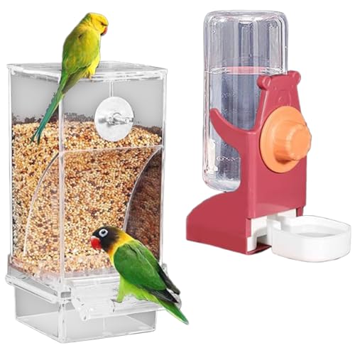 Klare Ansicht Vogelfutter Und Wasserspender Mit Abnehmbaren Tabletts Für Funkelne Papageien ABS Konstruktion 2 Pc Vogelfutter Und Wasserer von SELVFZ