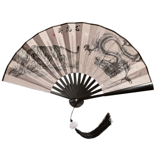 SELVFZ Chinesische Doppelseitige Malseitige Klappventilator Vintage Handheld Lüfter Mit Quasten Kunststofffaltbares Handlüfter Für Partys von SELVFZ
