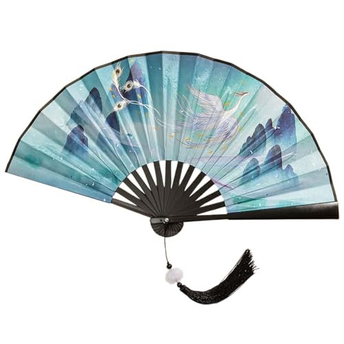 SELVFZ Chinesische Doppelseitige Malseitige Klappventilator Vintage Handheld Lüfter Mit Quasten Kunststofffaltbares Handlüfter Für Partys von SELVFZ