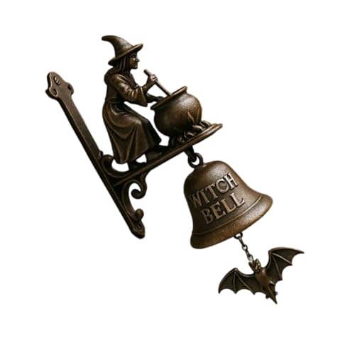 SELVFZ Halloween Interaktive Hexen Türklingel Metall Gefertigt Outdoor Dekoration Magics Sound Light Effect Wetterfeste Metall Besen Zaubertränke Glockenspiele von SELVFZ
